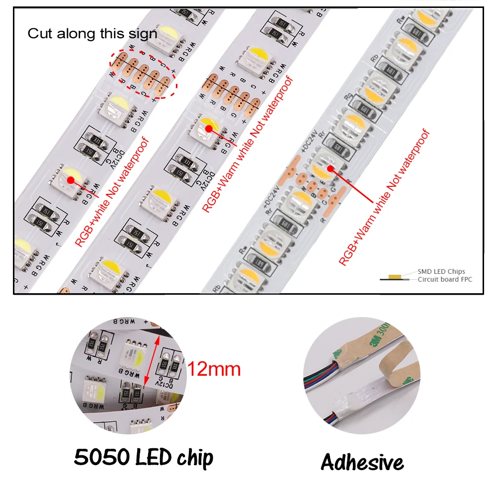 RGBWW RGBW LED Strip 12V 24V 60/108/120LEDs/m Waterproof IP21/65/IP67 Flexible 5050 LED Tape Ribbon For Room Decoration