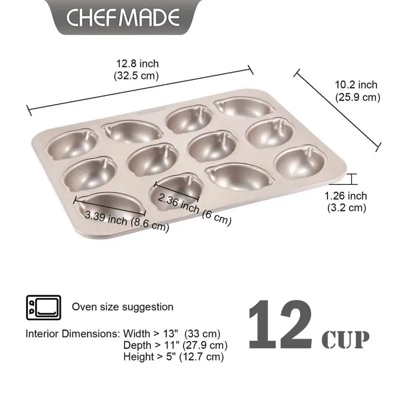 CHEFMADE 12/6 Cups Lemon Pound Cake Madeleine Baking Mold Non-stick Tray for Butter Rice Cake Home Oven Baking Tools