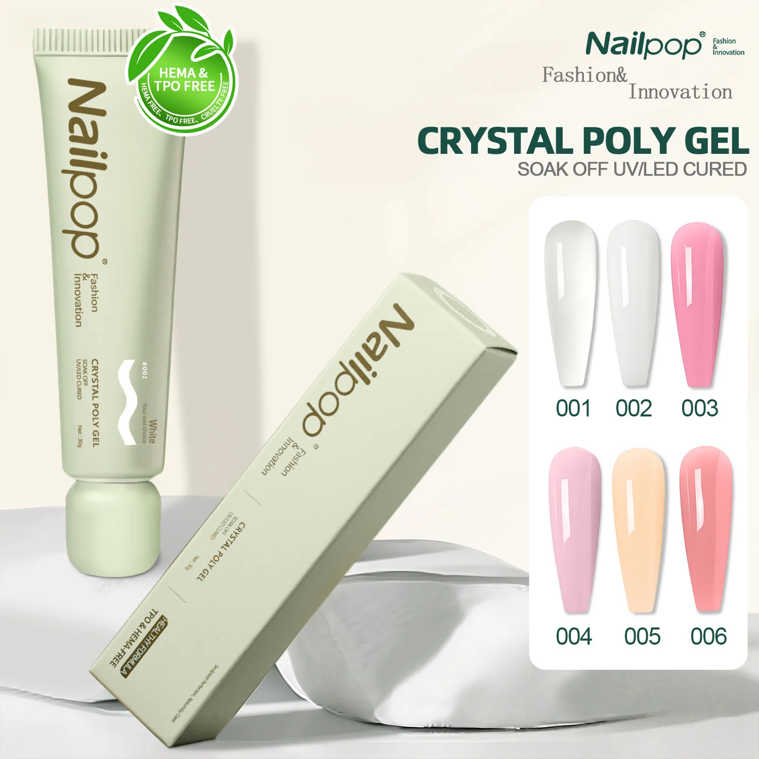 

30г Nailpop TPO/HEMA-Free Crystal Poly Гель для наращивания ногтей, УФ/LED-отверждение, стойкий, 6 цветов