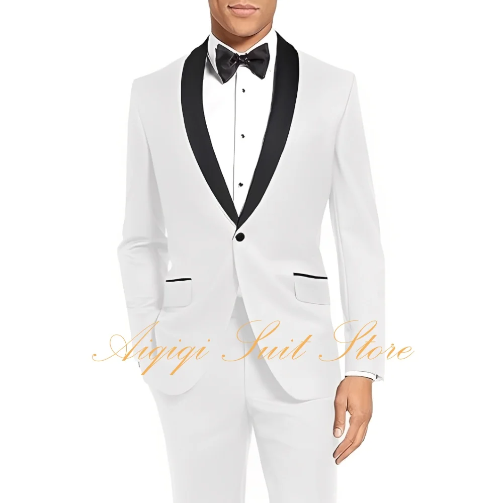 Ternos masculinos de 2 peças, slim fit, smoking, casamento, baile, jantar, um botão, xale, lapela, calças, ternos masculinos