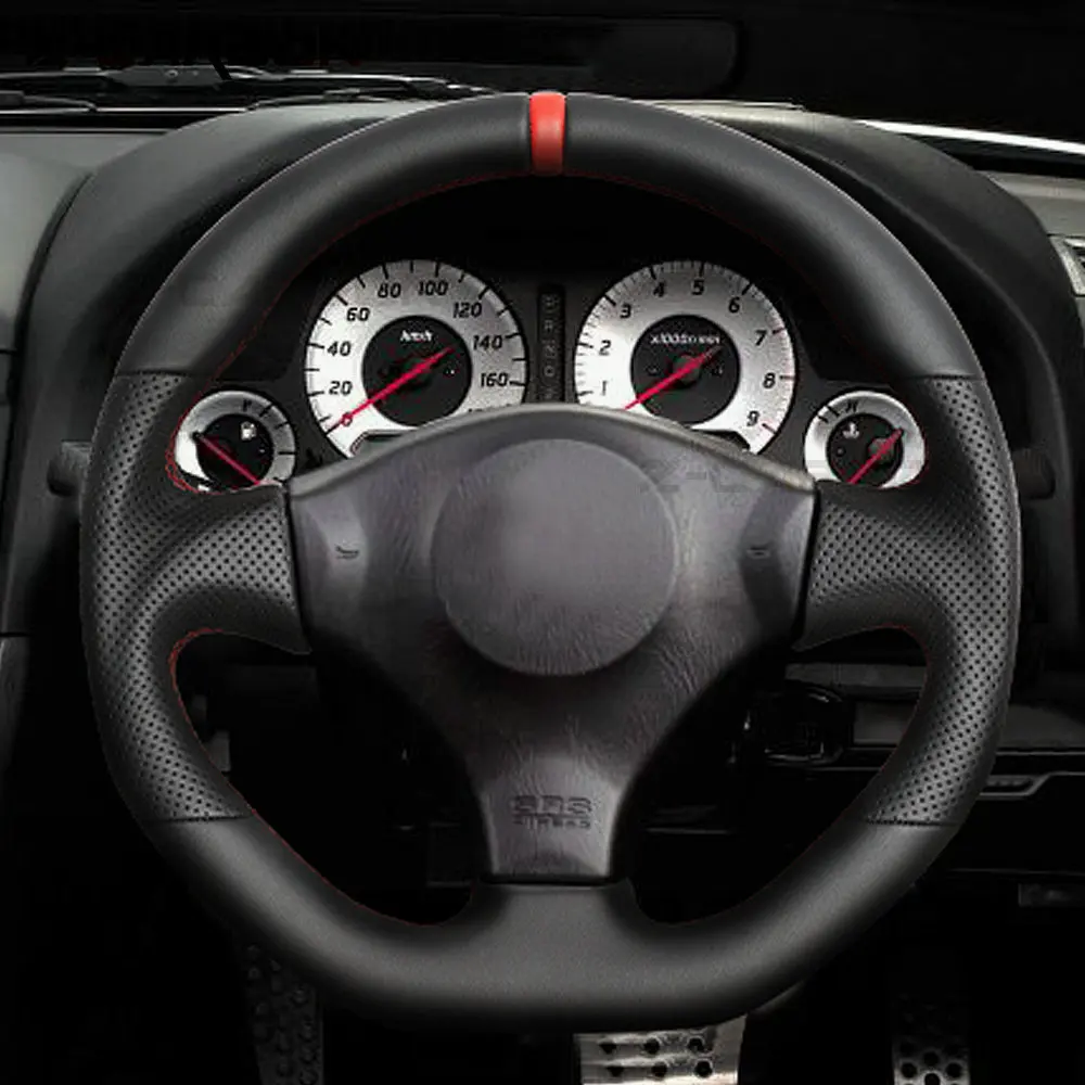

Full Leather Steering Wheel Red Stitching For Nissan Skyline GTR R34 GT-R 1999-2006 Preforated Leather Steering Wheel