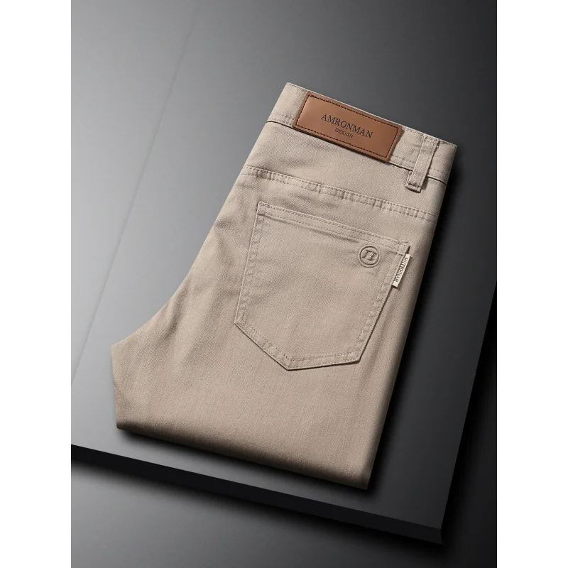 

Новинка осени 2025 года, мужские джинсы цвета хаки, повседневные универсальные высококачественные минималистичные эластичные деловые брюки