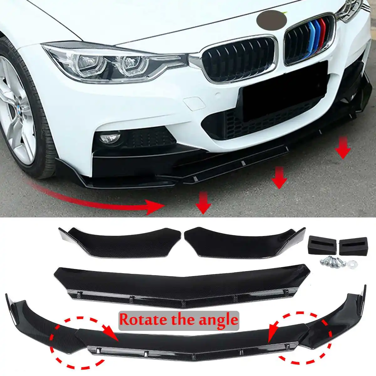 3pcs Car Universal Front Bumper Lip Body Kit Spoiler Lip Diffuser For Subaru WRX STI Impreza For Infiniti Q50 Q60 Q70 G25 G37