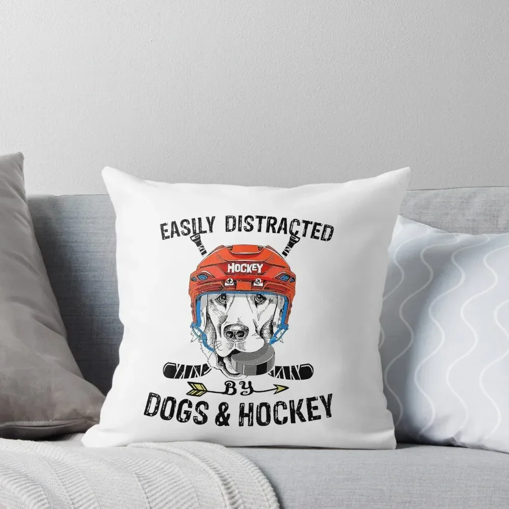 

Easily Distracted By Dogs And Hockey Throw Pillow Embroidered Cushion Cover luxury decor pillow