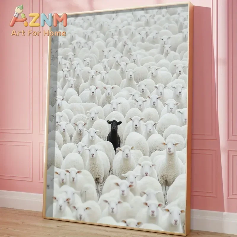 AZNM Black Sheep Among White Sheep Canvas Wall Art, Unique Stand Out Animal Print, Modern Farmhouse Motivational Poster, Unframe