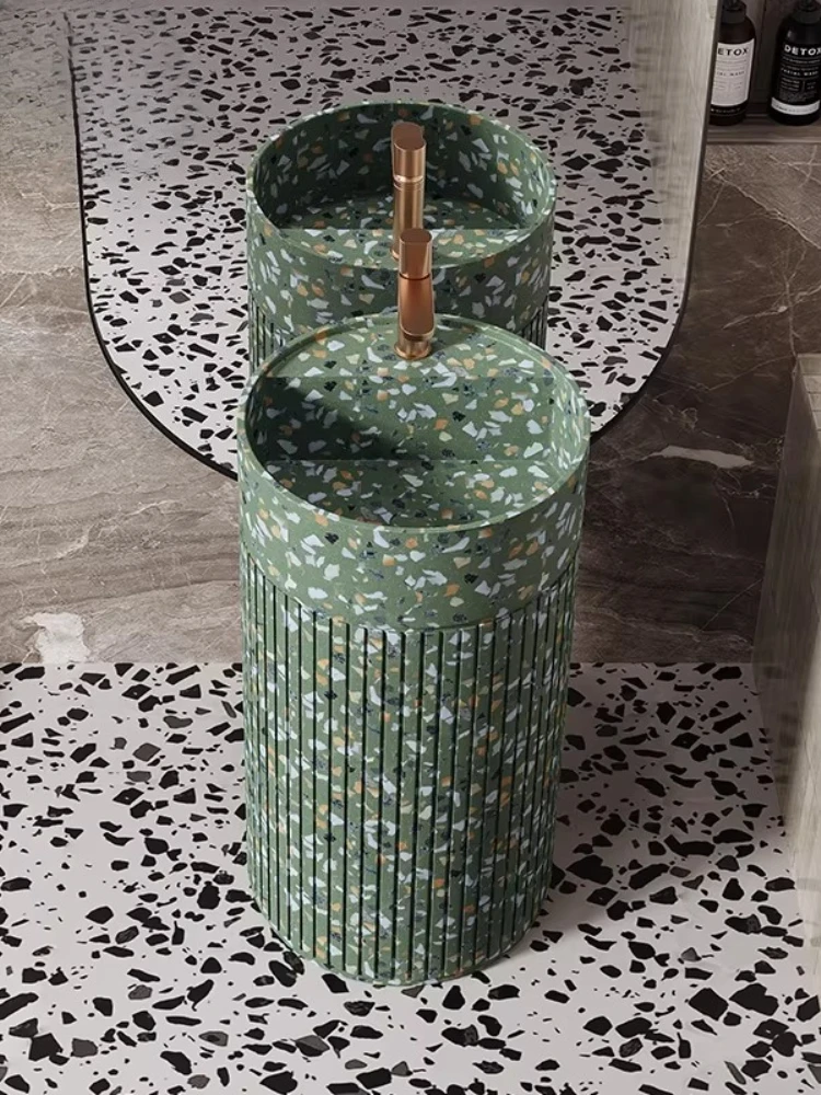 

Terrazzo column basin integrated floor type personalized art round hand washing table B & B vertical type