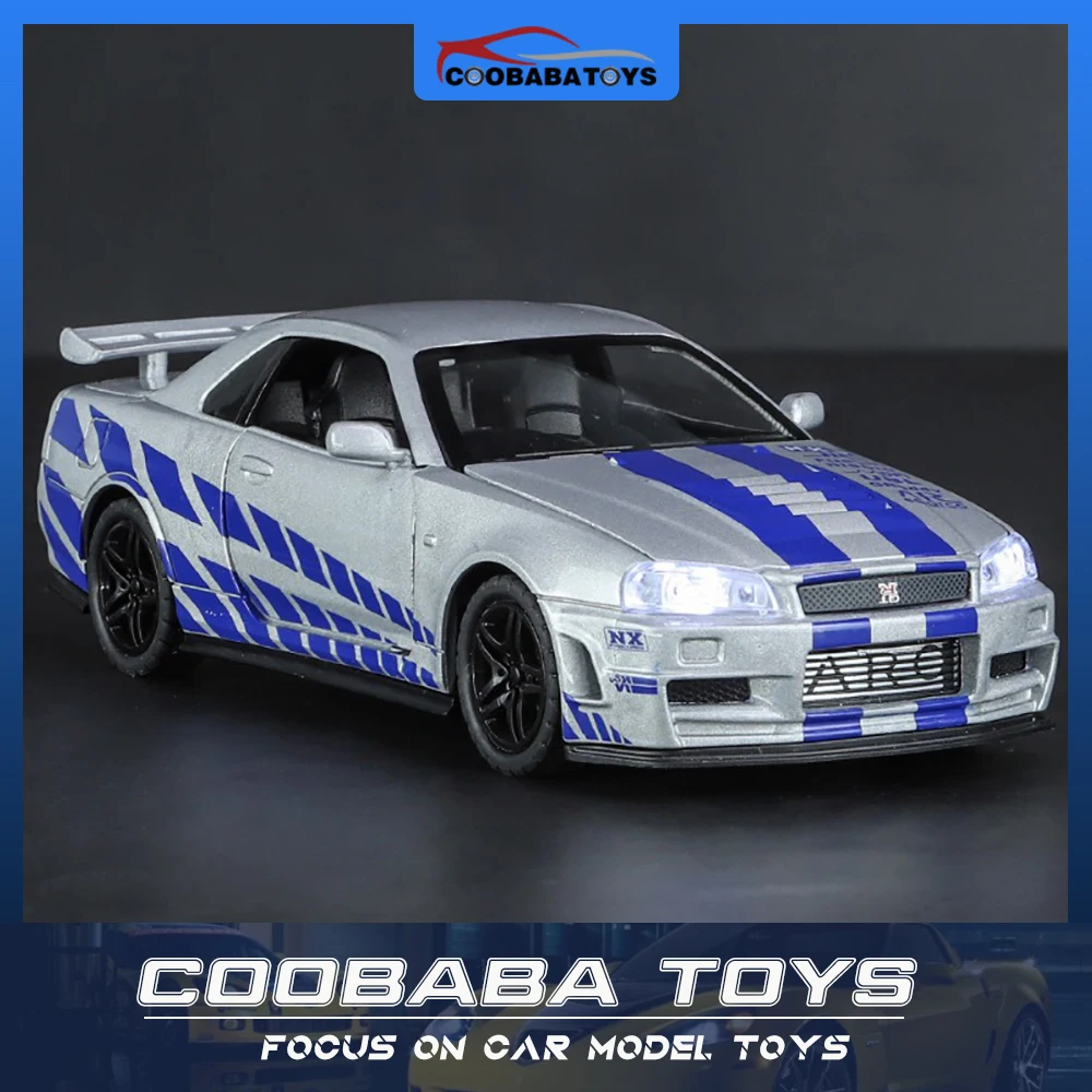 

Scale 1/32 Nissan GTR R34 Supercar Metal Diecast Alloy Toy Car Model For Boys Children Kids Toys Vehicles Hobbies Collection