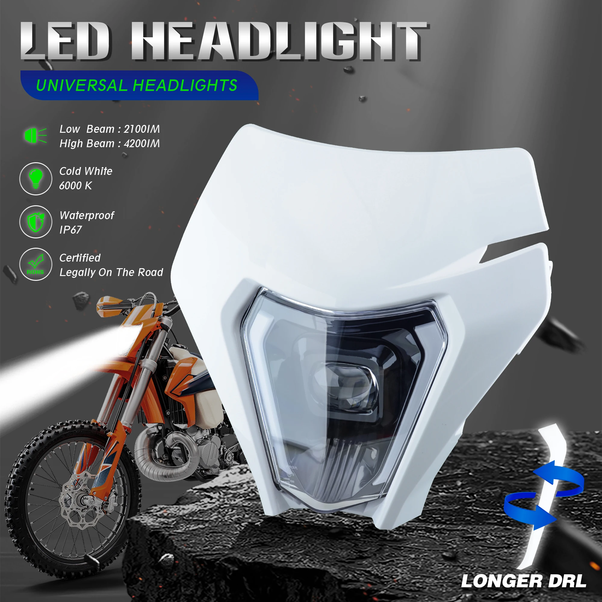 Fewfuss Motorcycle Headlight LED Enduro for KTM EXC XC SX MX XC 125 250 300 450 Universal Supermoto Dirt Bike Motocross Light
