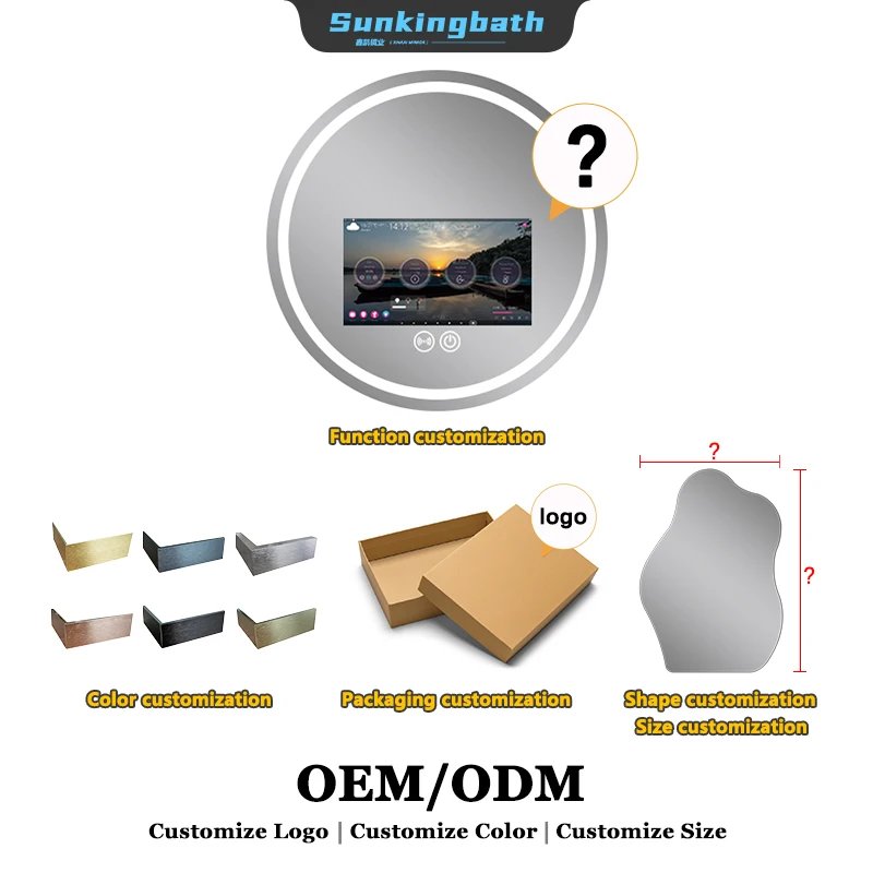 Custom Size Waterproof Touch Screen Mirror Led Android Smart Tv Mirror Bathroom Magic Built In Speakers Mirror