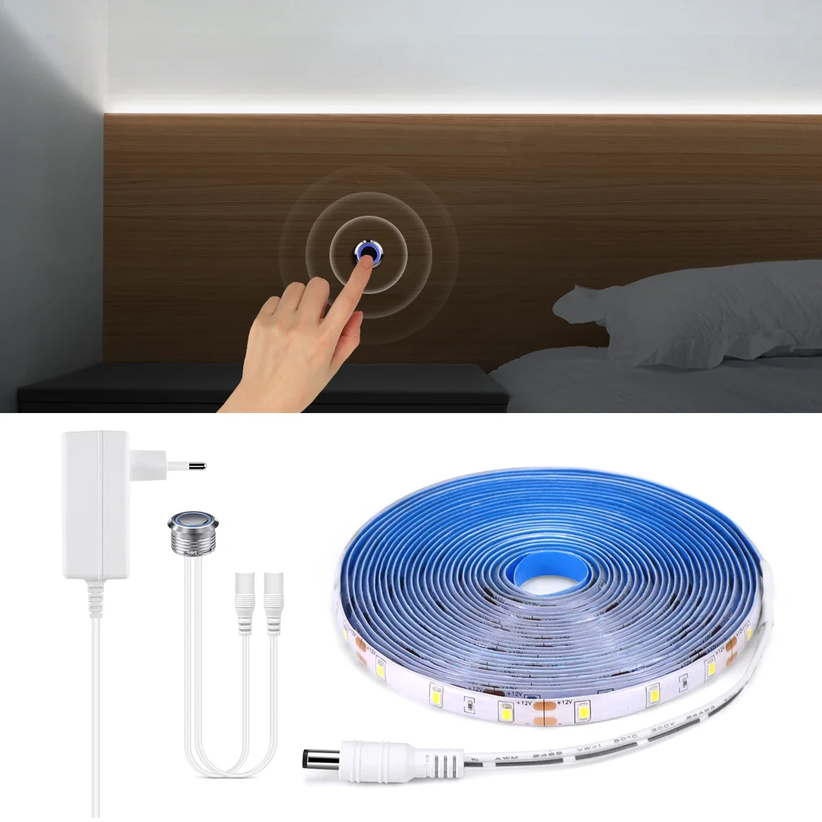 

12 В сенсорный датчик под шкафом, диммер, светодиодная лента, 1 м-5 м, регулируемый переключатель, декоративное освещение для спальни, кухни, шкафа