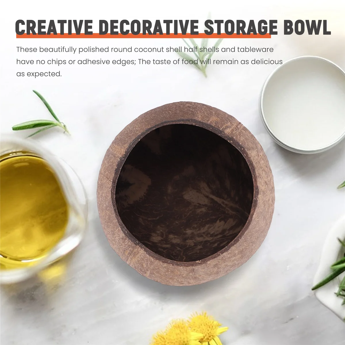 MARQ puede verter vela cuenco de cáscara de coco, cáscara de coco, cuenco de madera de coco, cuenco de decoración creativa, cuenco de almacenamiento