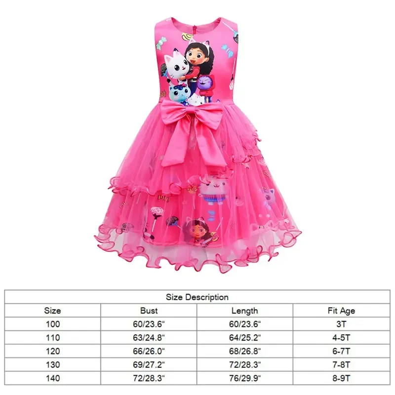 2025 New Summer Gabbys Dollhouse Costume For Baby Girl Lace Dress Fashion Kid Up Bow Print Princess Frock Children Tunic Clot AA