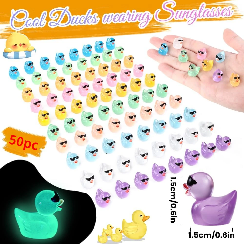 Светящиеся мини-фигурки уток, 50 шт./комплект, красочные маленькие утки из смолы для микрокукольного домика, Ландшафтные украшения для аквариума