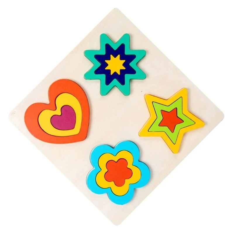 090B Sensory Learning Rainbow Puzzle Sturdy Wooden Multiple Shapes Color Learning