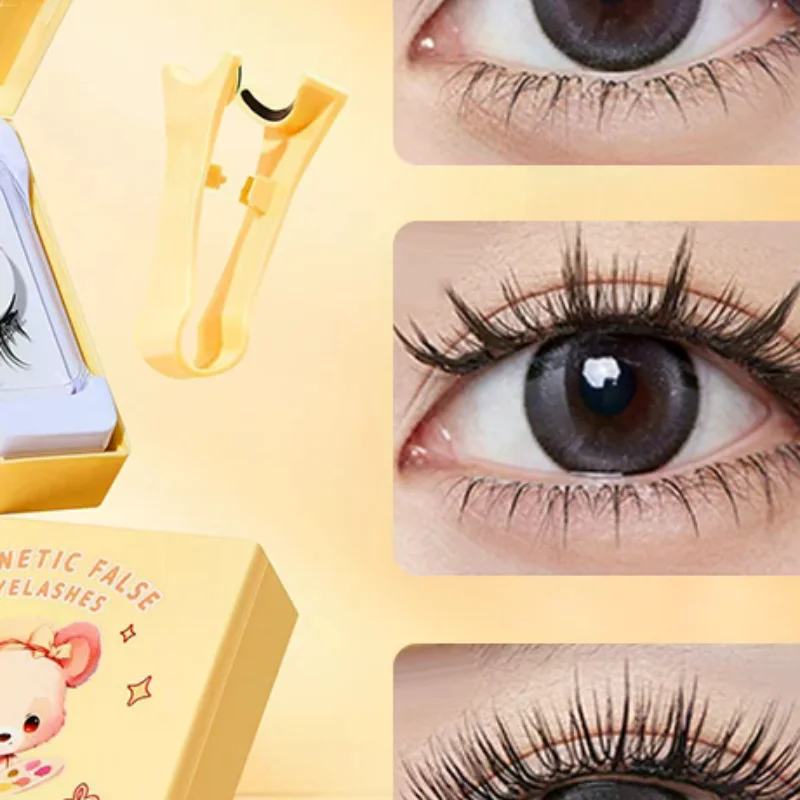 ホット磁気まつげセット 1 ペア再利用可能接着剤不要つけまつげ磁気ピンセット付きカーリーフェイクまつげメイクアップツール