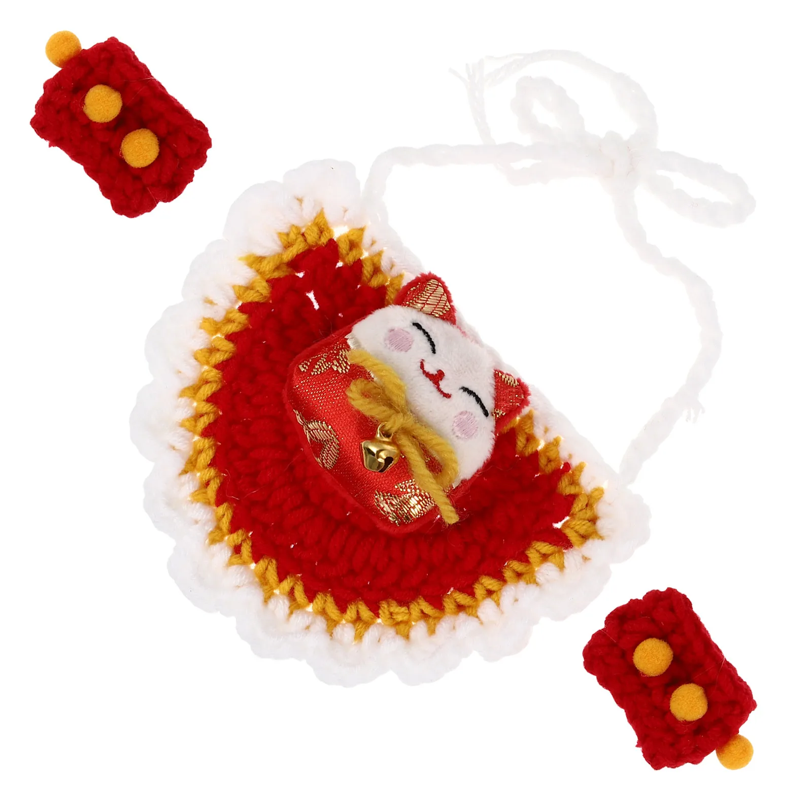 

Pet New Year Bib Gloves Cartoon Cat Mittens Decor Supply Puppy and Accessory Kitten Decorate Knitted