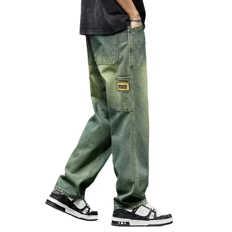 Korean Fashion Vintage Jeans Men Baggy Pants High Street Wide Leg Straight Loose Denim Pants Japan Streetwear Men Clothing