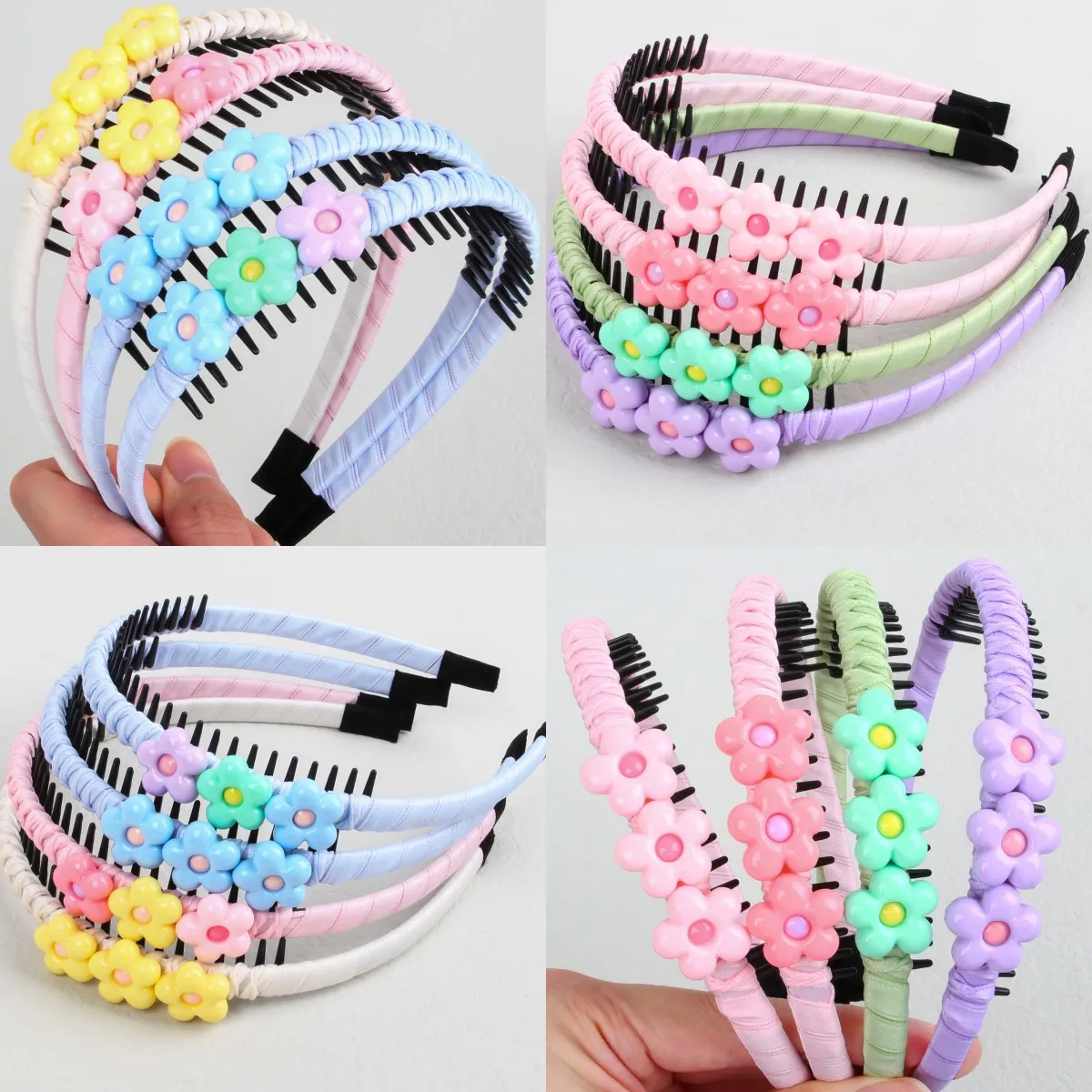 Cute Girls Flower Headbands Fabric Anti-slip Wrap Bezel With Teeth Hair Hoop Floral Hairbands For Children Kids Hair Accessories