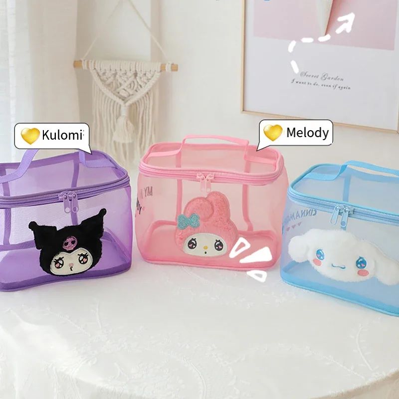 

My Melody Kuromi Cosmetic Bag Cute Large Capacity Mesh Travel Cosmetic Storage Bag Bags for Woman Kawaii Cartoon