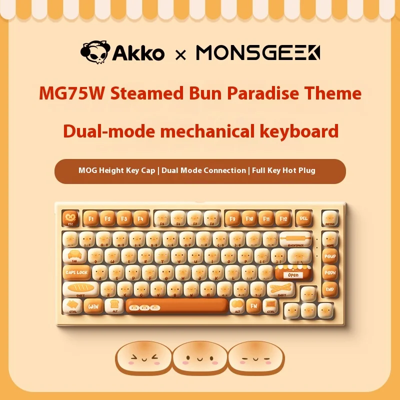 Imagem -03 - Akko-teclado Mecânico Personalizado para Jogos sem Fio Modo Duplo Hot Swap Paraíso do Bun Vaporizado Altura Mog Pbt Mg75w 2.4g