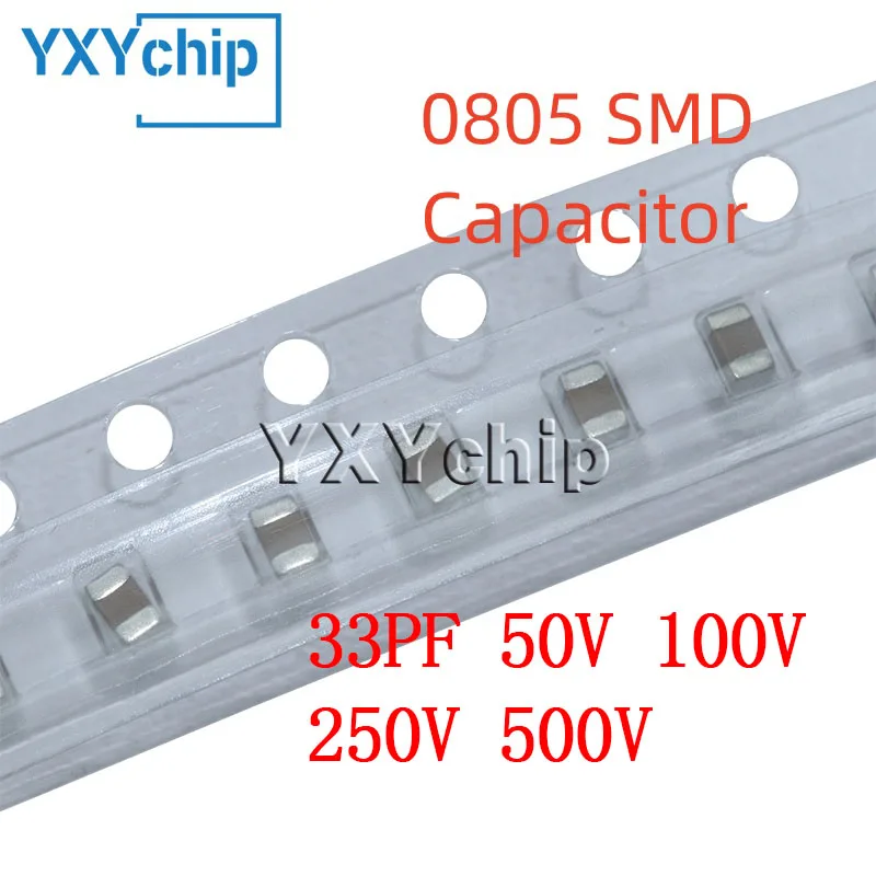 50PCS 0805 33PF 50V 100V 250V 500V ±5% 330J C0G SMD Chip Multilayer Ceramic Capacitor