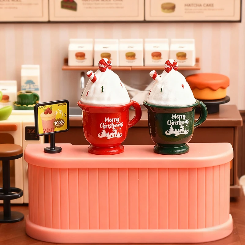 2/5Sets Christmas Resin Santa Claus Snowman Coffee Cup Pretend Play Toys Scrapbooking Crafts DIY MIniature Dollhouse Accessories