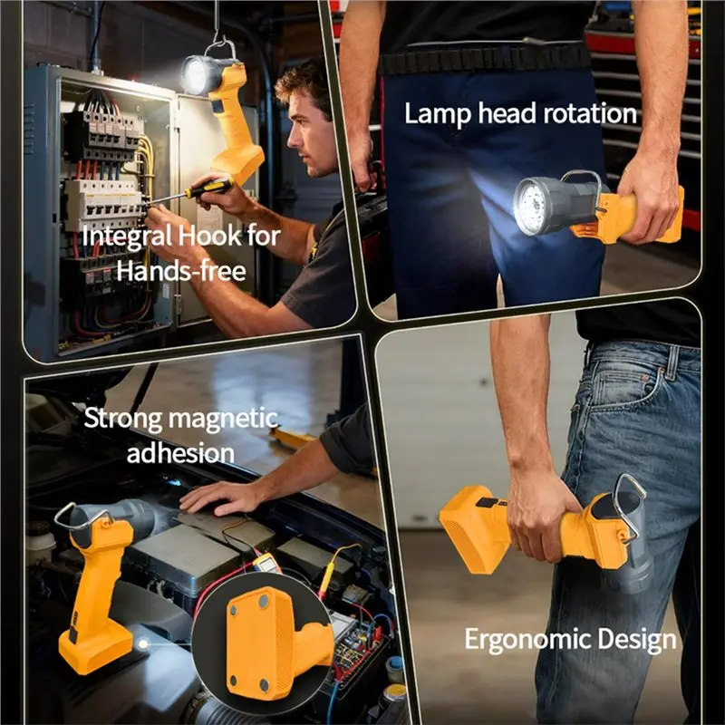 N96R Magnetic Base& Hook Portable Work Light With 5 Modes, USB-C Fast Charging, 90° Rotation For Car, Camping, Emergency