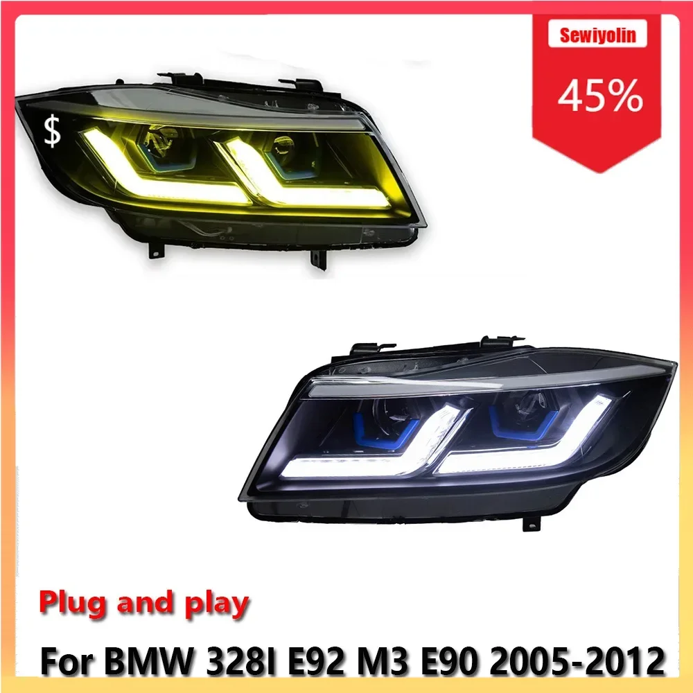 

Автомобильные светодиодные фары в сборе для BMW 328I E92 M3 E90 2005-2012, противотуманные фары DRL, стоп-сигнал, указатель поворота, Plug and Play