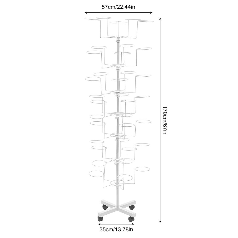 

7 Tier Hat Display Retail Hat Rack Hanger Display Stand Rotating 35 Hat +Wheels Bottom Pulleys for Your Store, Office, Home