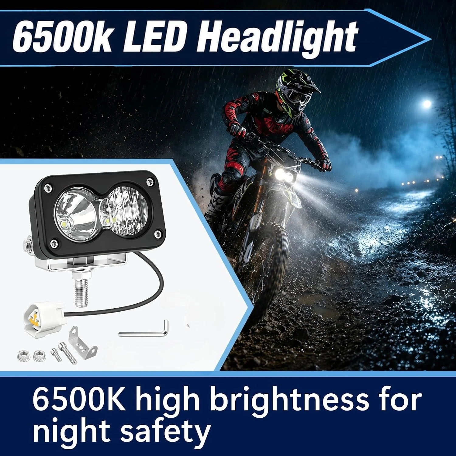 20W 6500K Headlight Compatible with Yozma IN 10 Dirt Pit Bike, Dual-Beam Dirt Bike Headlight, Waterproof  Durable Dirtbike Light