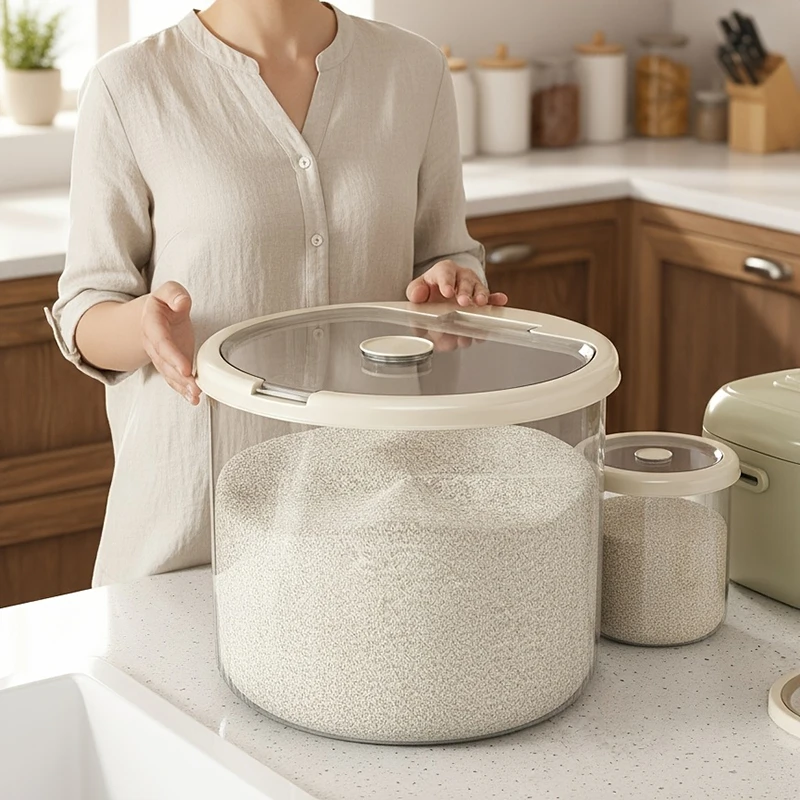 5/10KG Rice Storage Container Home with Lid Insect Proof Moisture Proof Rice Box Sealed Jar Kitchen Container Storing Dry Grain