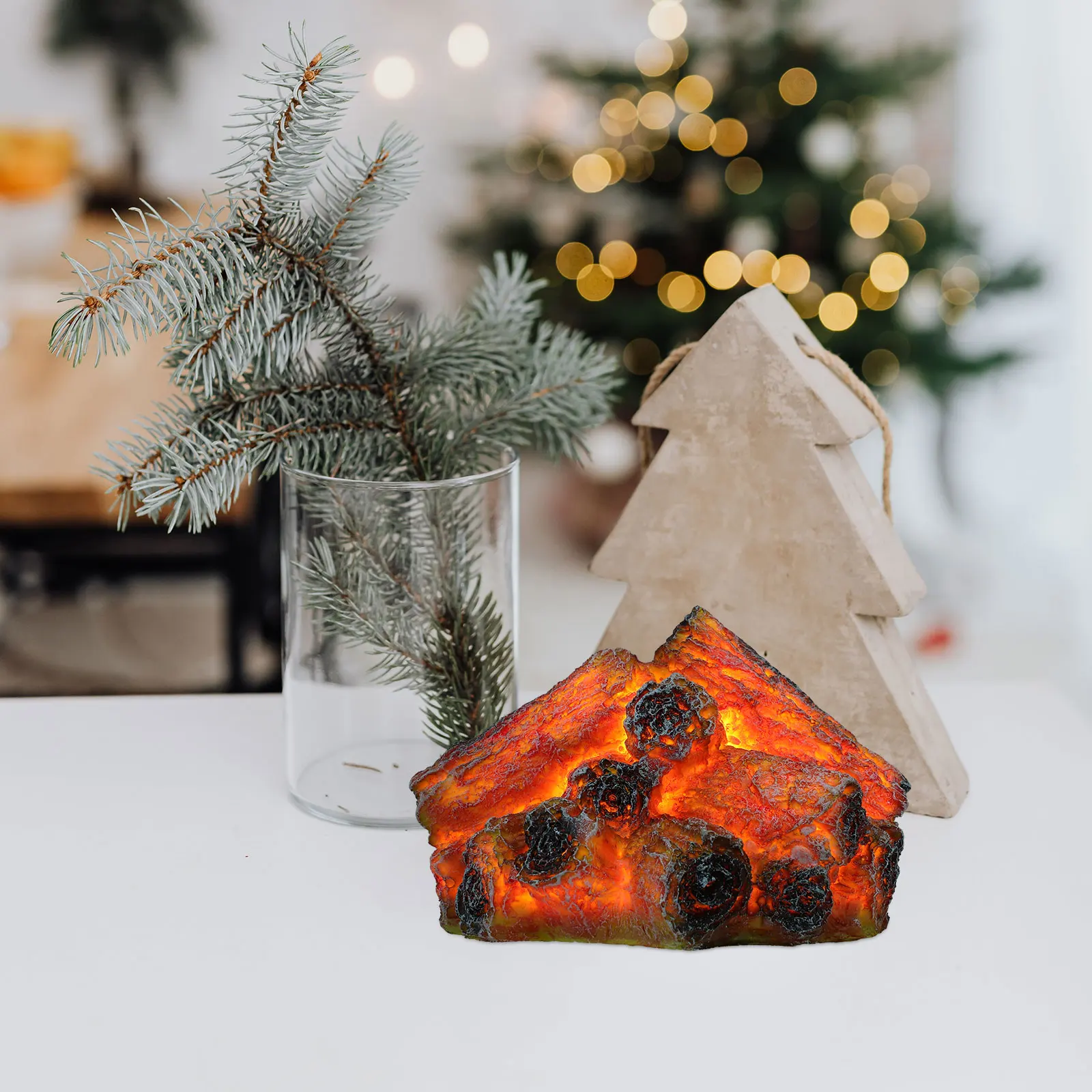 

Resin LED Simulation Charcoal Flame Lamp Flameless 3D Artificial Firewood Log Night Light Decorative Atmosphere Lamp