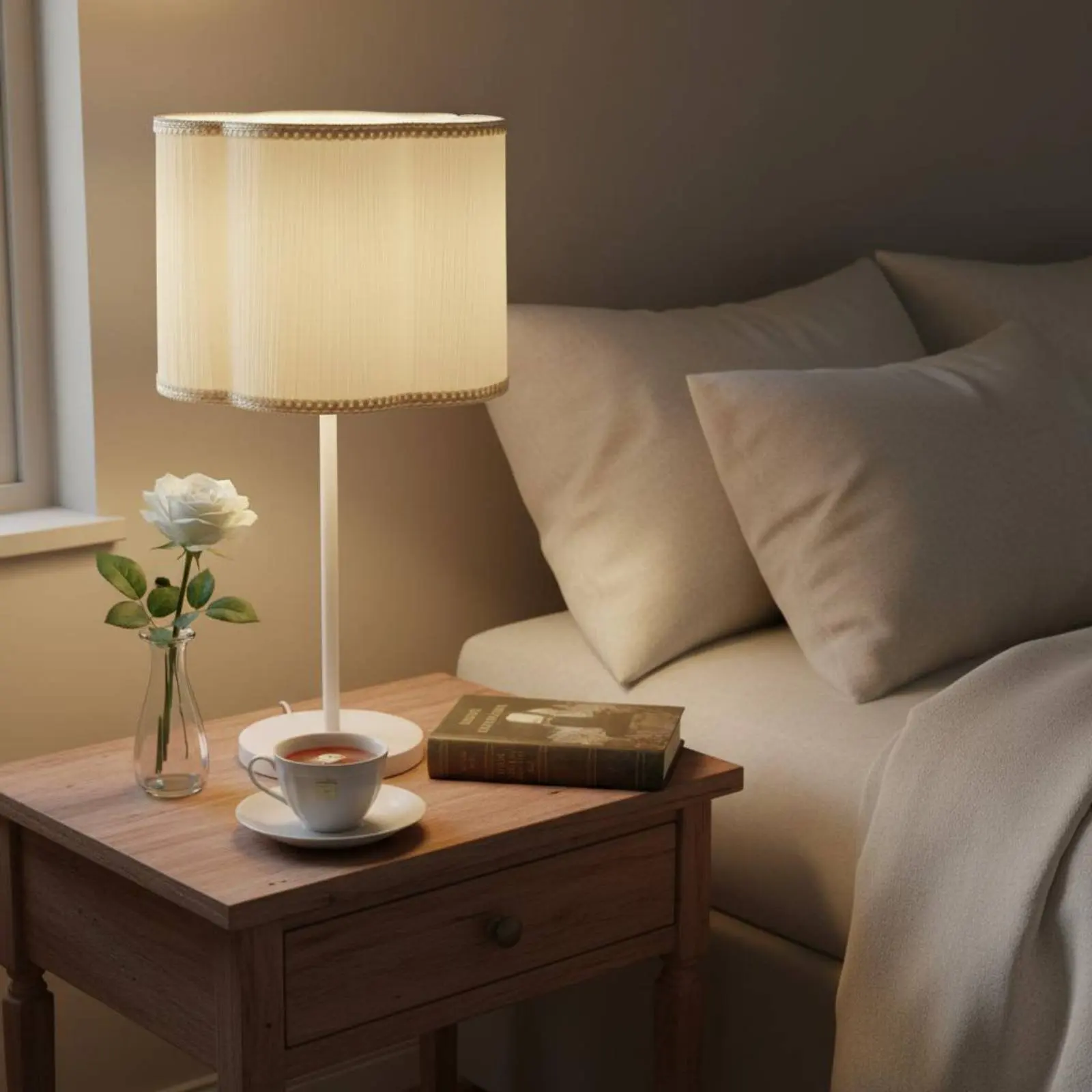 Beige Scalloped Lamp Shade Decorative Flower Lampshade Petal Lampshade Rustic Design Pleated Textile Shade Linen Look