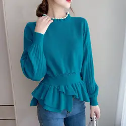 Fashion Ruffles Spliced Knitted Folds Asymmetrical Sweaters Women's Clothing 2022 Autumn New Loose Casual Pullovers Korean Tops