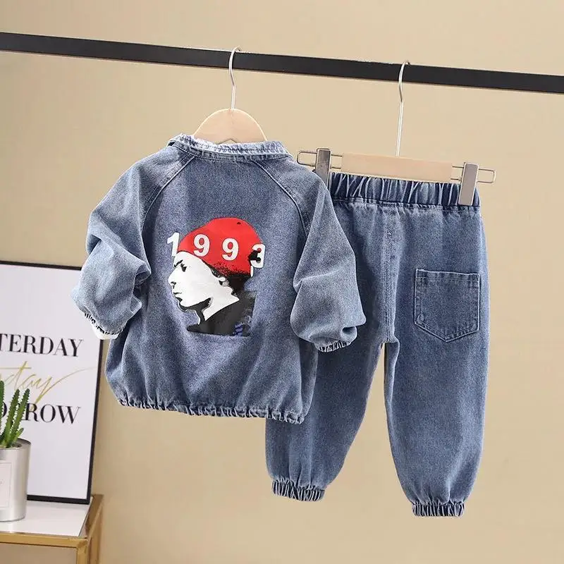 2022 spring Autumn  baby boys clothes long sleeve demin jacket+jeans pants 2pcs kids tracksuit  boy clothing set 2-10 years