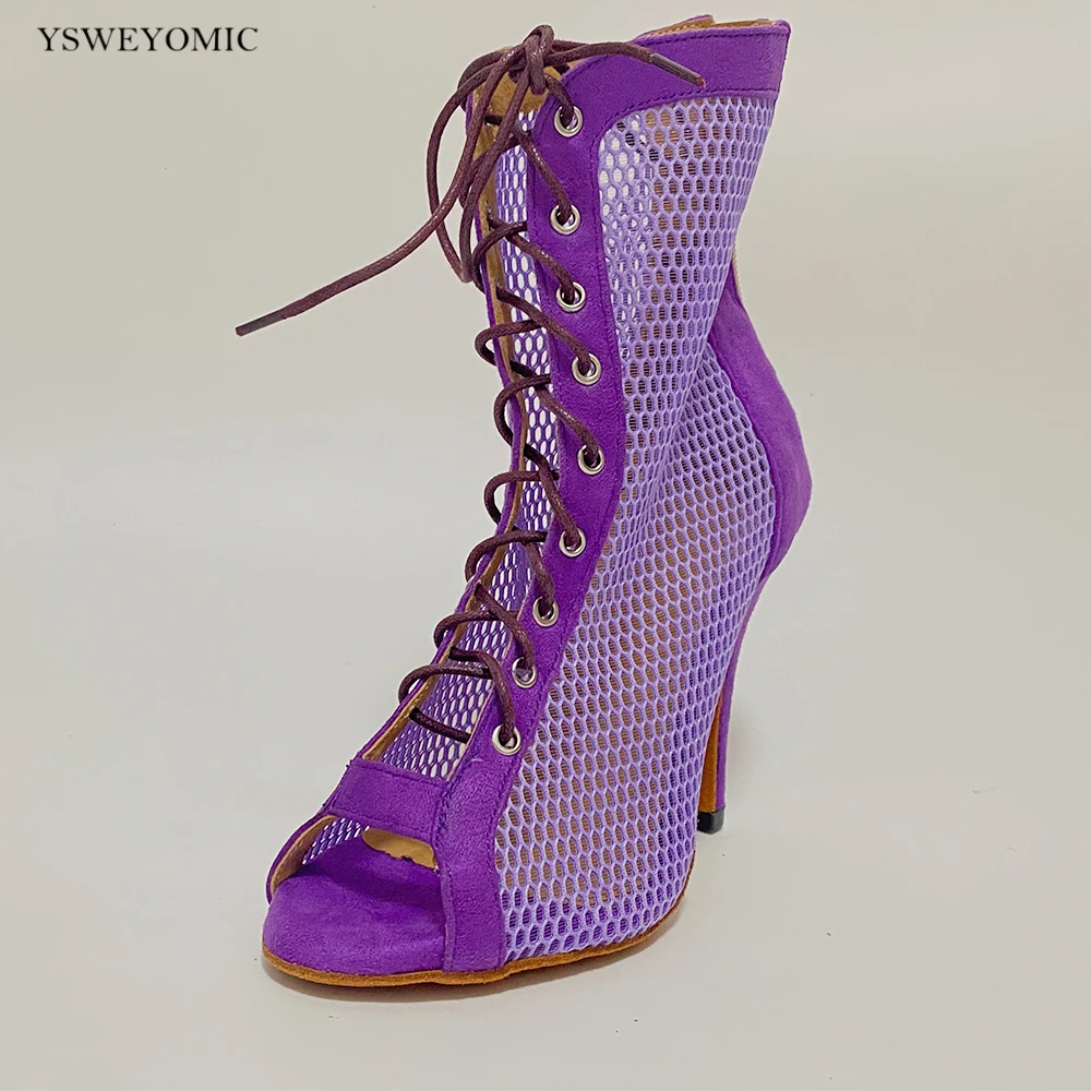 Scarpe da ballo velluto viola confortevole Sexy morbido tacchi da ballo latino per donna Logo e colori personalizzati