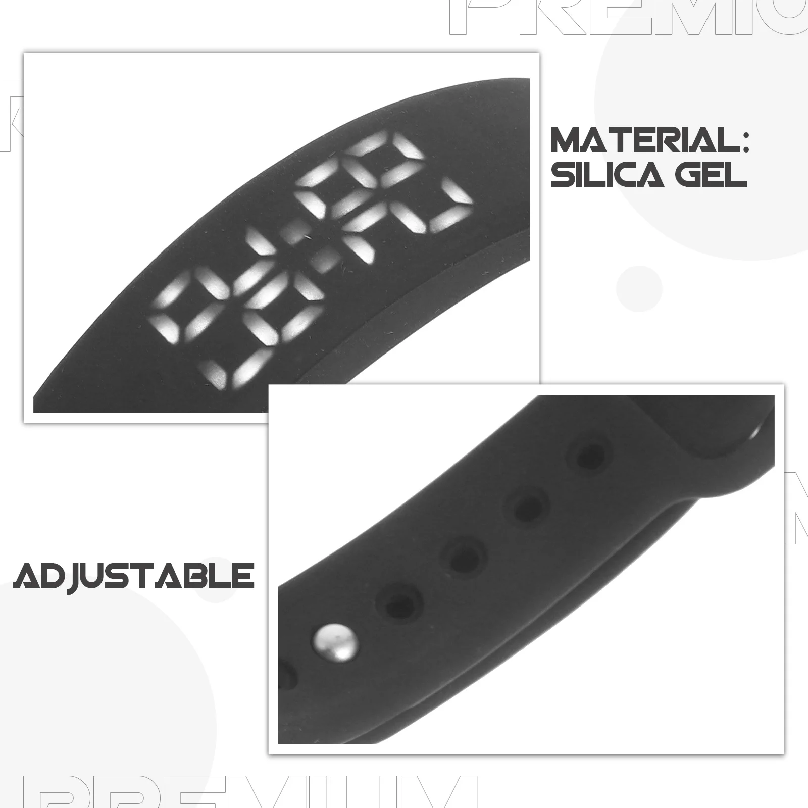 

Smart Wristband with Thermometer Black Adjustable LED Screen 255x16x92mm 50mAh USB 2.0 Silent Vibration Alert