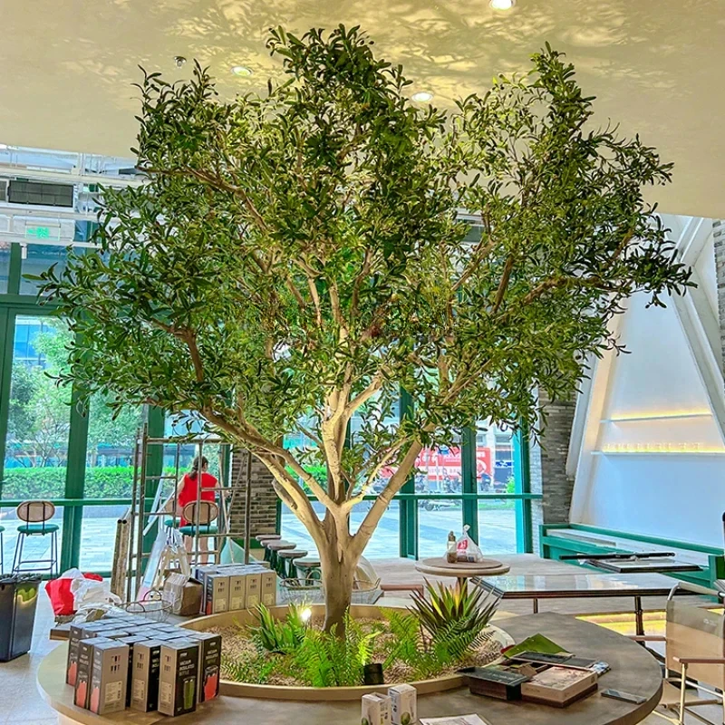 Simulation Olive Tree Large on-the-Ground Green Plant Landscape Bionic Fake Trees Decorative Showcase Landscape