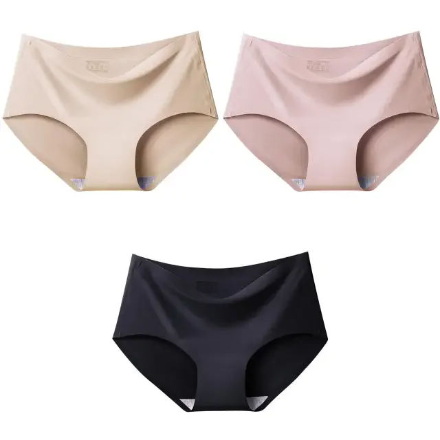 3Pcs Sexy Seamless Women Panties Mid-waist Briefs Female Breathable Underwear Ice Silk Lingerie