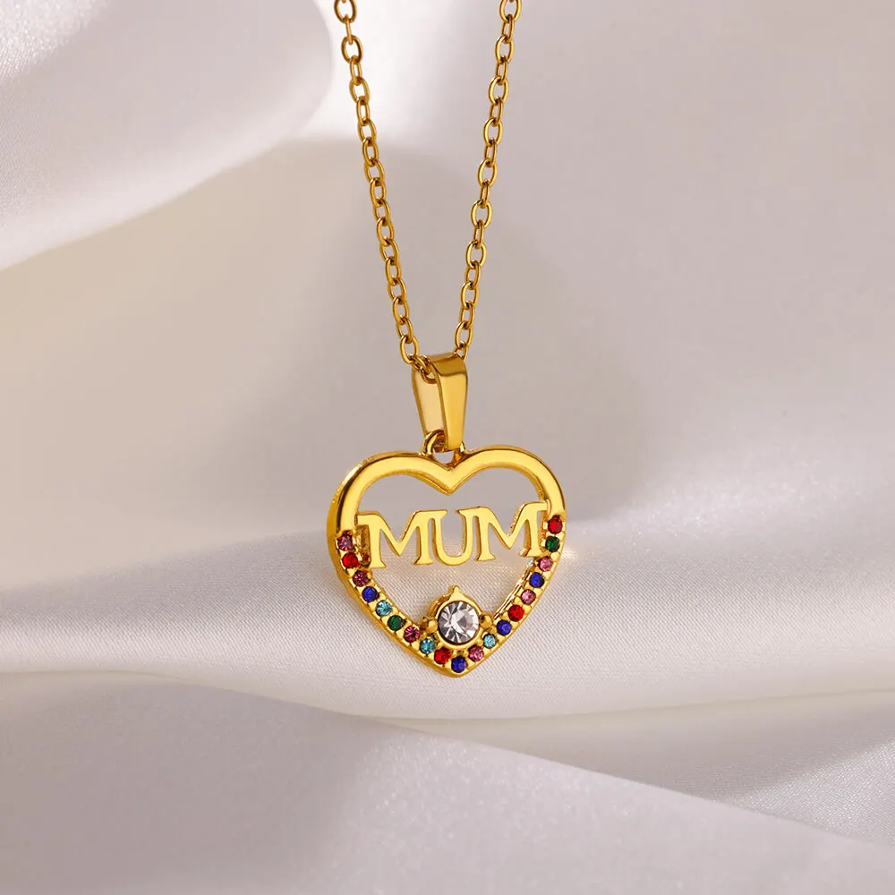 

MUM Heart Pendant Necklace for Women Gold Color Stainless Steel Chain Necklace Mother's Day Jewelry Birthday Gift collar