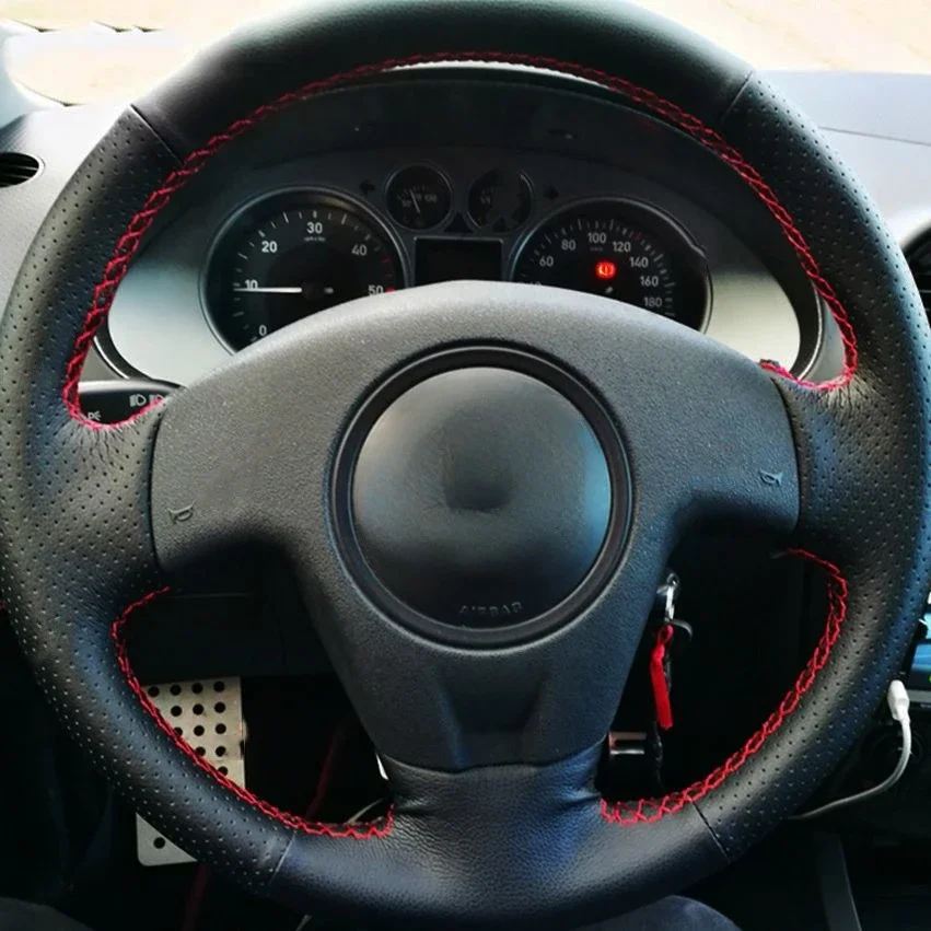 

Black Artificial Leather Steering Wheel Cover Hand-stitched Car Steering Wheel Cover For Ibiza 2004 2006 For Seat Ibiza 2004 20