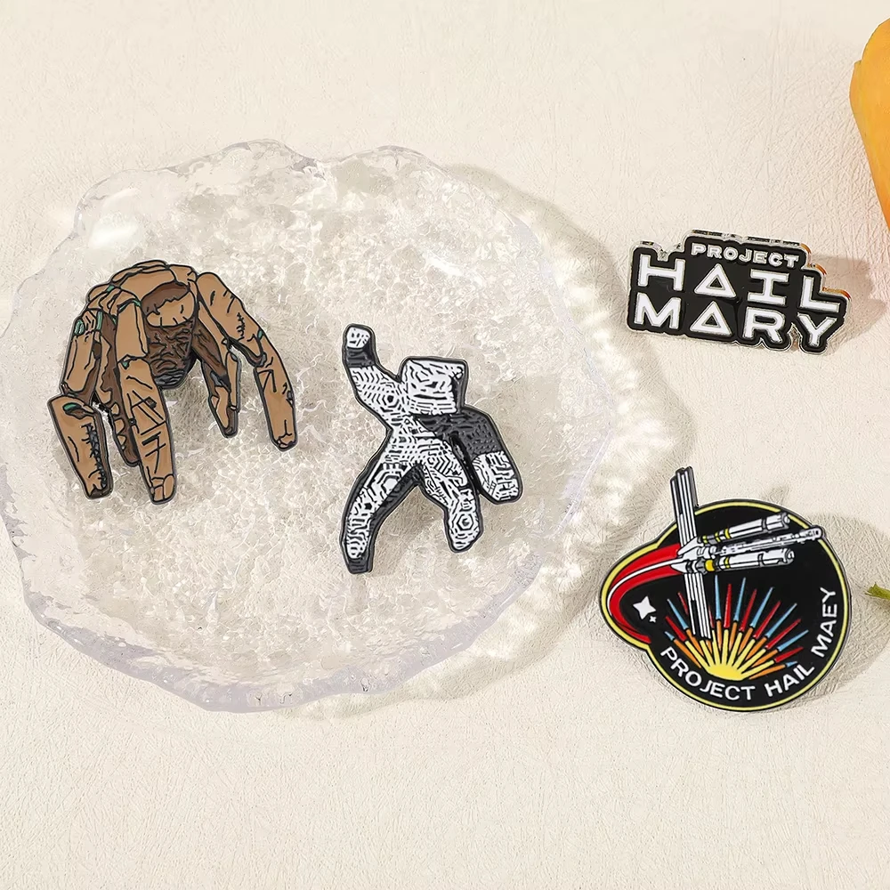 4-piece Project Hail Mary Enamel Pin Set Sci-Fi Book And Movie Fan Collectible Badges Featuring Rocky And Grace's Sculpture