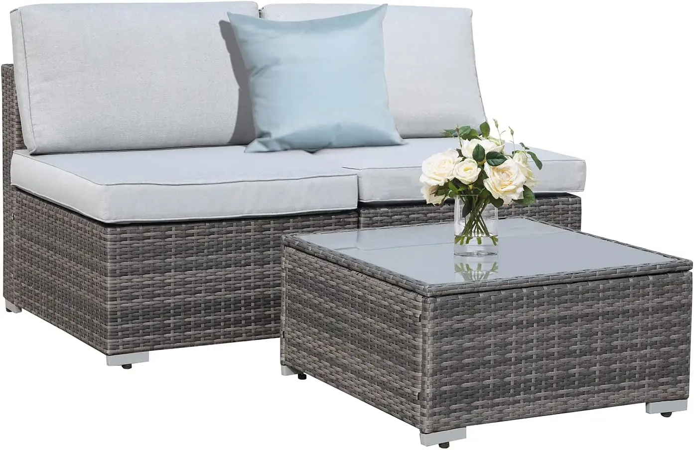 

3PCS Patio Furniture Set, All-Weather PE Wicker Conversation Sofa Set, Outdoor Rattan Sectional Couch Loveseat for Balcony, Grey