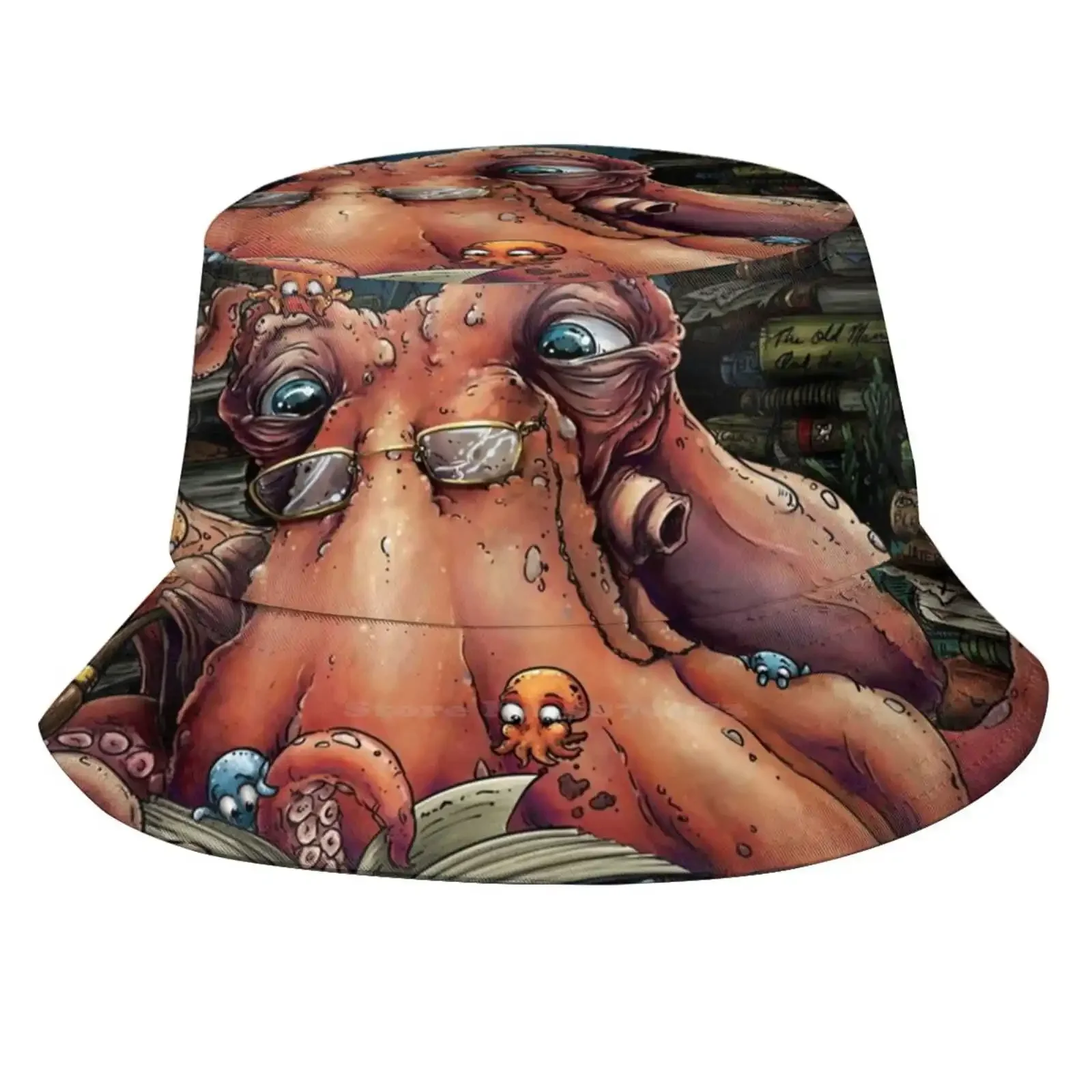 Grandpa Octopus Outdoor Sun Fishing Panama Hats Octopus Octopi Ocean Underwater Cute Animals Pink Blue Books Library Reading