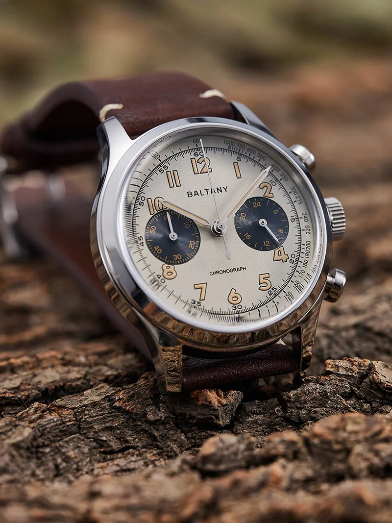 Baltany quartzo cronógrafo relógios de pulso 39mm cristal safira panda dial 5tam aço inoxidável retro super luminoso relógio vintage