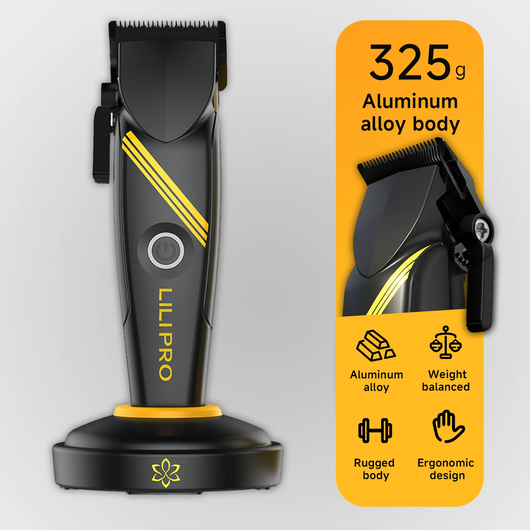 Professional High-speed Motor Aluminum Alloy Metal Material Cordless Electric Rechargeable Hair Clipper Trimmer Set