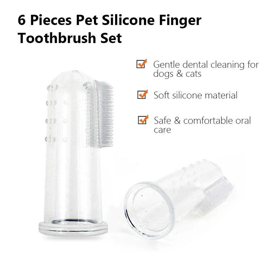 6-teiliges Silikon-Finger-Haustier-Zahnbürsten-Set für Hunde und Katzen – waschbare, wiederverwendbare Zahnpflege für Haustiere – Detail 2