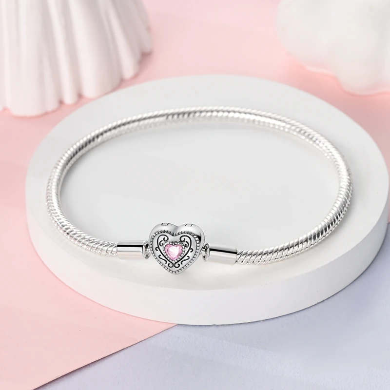 Silver 925 Original 17-20CM Bracelet Heart Paw Star Zircon Bracelets Fit Charms DIY Birthday Anniversary Jewelry Gift For Woman