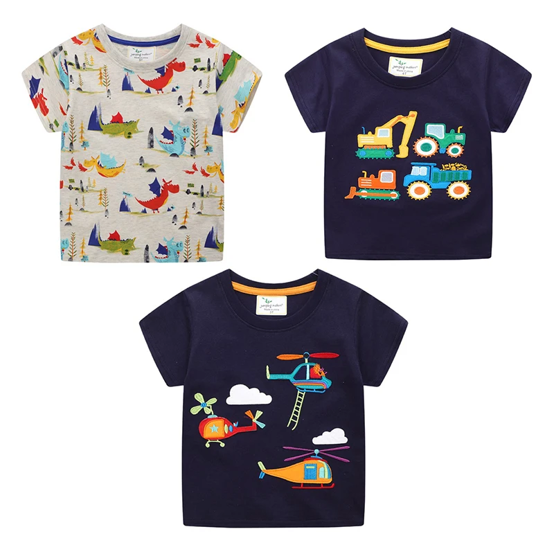 Jumping Meters New Arrival Boys T Shirts For Summer Cotton Cartoon Aircraft Embroidery Toddler Kids Tees Baby Tops Clothes