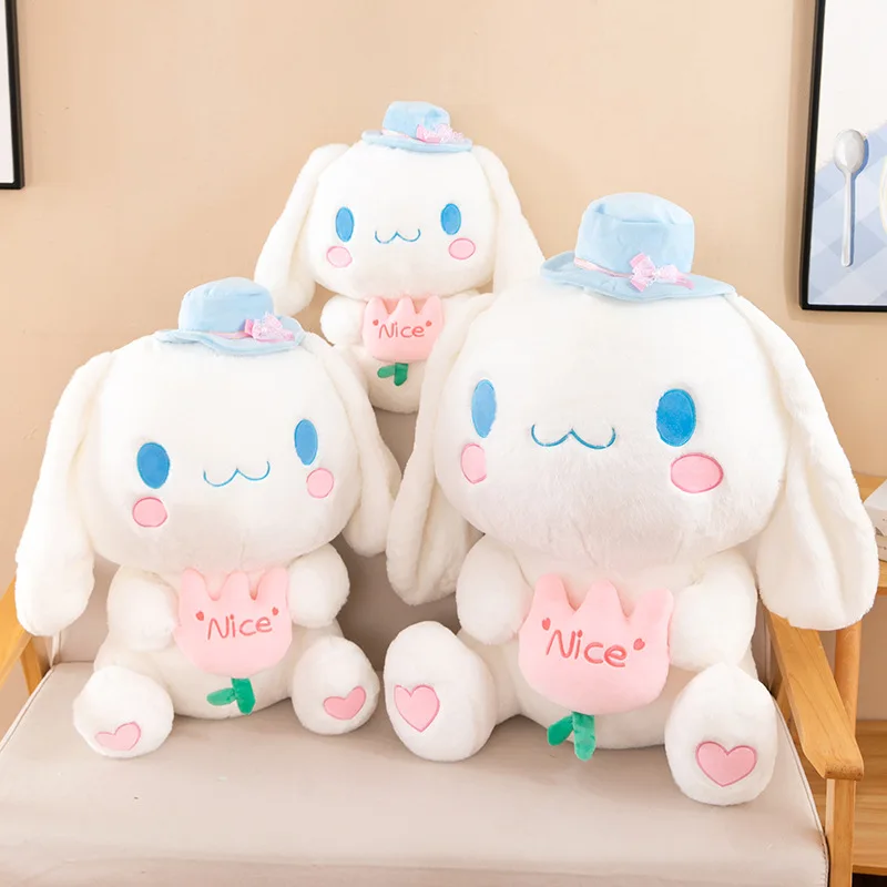 Sanrio Nice Bouquet Cinnamon Dog Sleep With Girl Big Eared Dog Birthday Present Plush Toy Doll Pillow Bedroom Decoration Gift